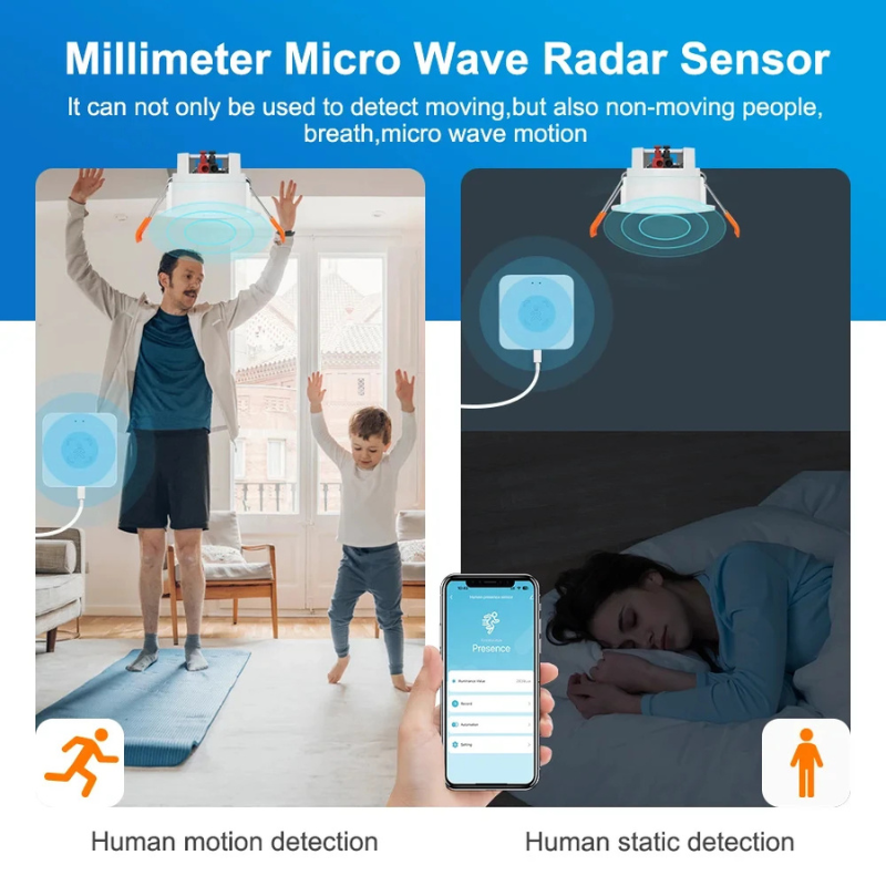 Human Presence Sensor ZigBee | Tuya Smart Home | Micro Motion Wave Detection | Mobile App Control | ZigBee Hub Required