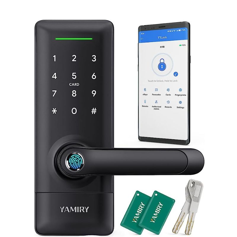 Yamiry Smart Door Lock with Fingerprint | Keyless Entry | Electronic Code with Digital Keypad | 2 IC Cards | Bluetooth + APP Control | 2 Keys included