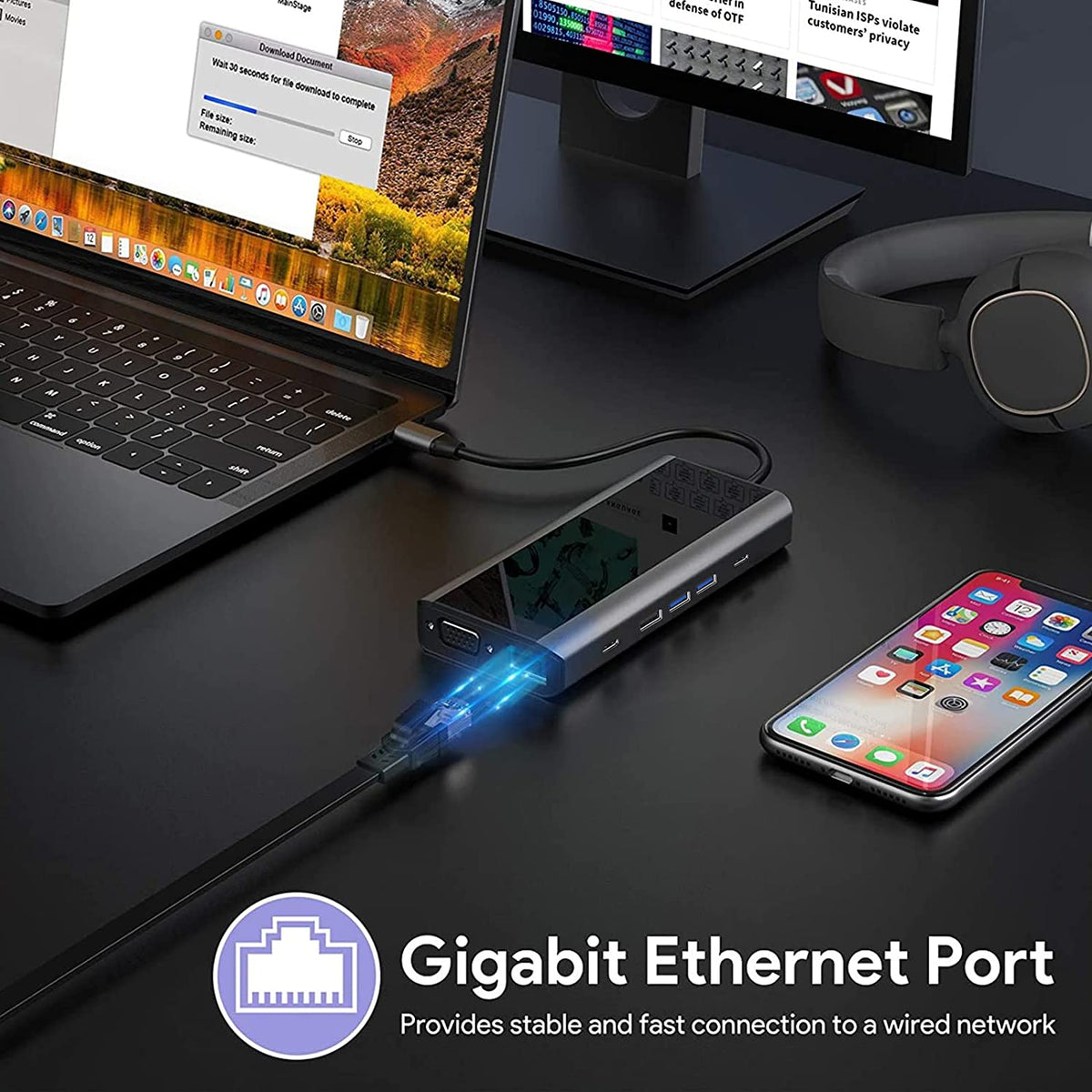 USB C Hub, 13-in-1 Docking Station Amman Jordan Smart Home Teqane.com موزع يو اس بي سي متعدد المنافذ المنزل الذكي عمّان الاردن تقني دوت كوم