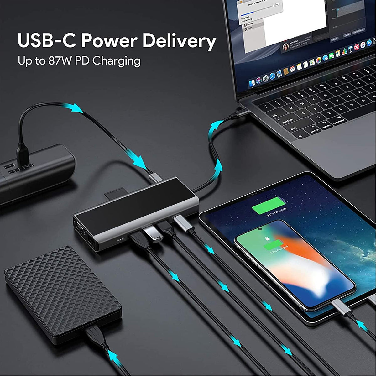 USB C Hub, 13-in-1 Docking Station Amman Jordan Smart Home Teqane.com موزع يو اس بي سي متعدد المنافذ المنزل الذكي عمّان الاردن تقني دوت كوم