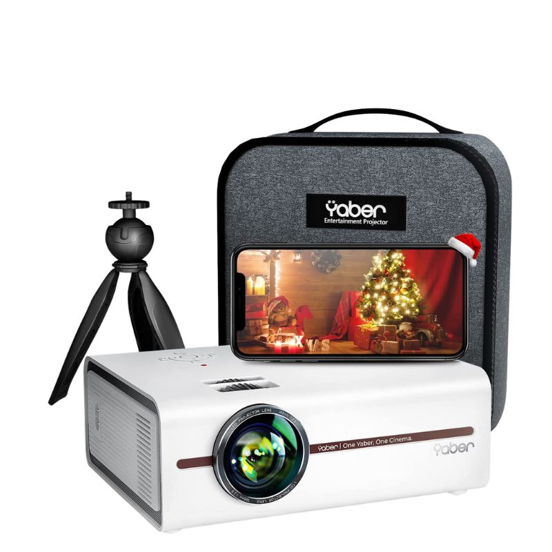 Yaber Pro V5 Outdoor Portable Projector with Tripod + Bag | 9000L | 5G Wifi | 1080P | Bluetooth | Supports 4k | Built-in Speaker | HDMI, USB, VGA, AV