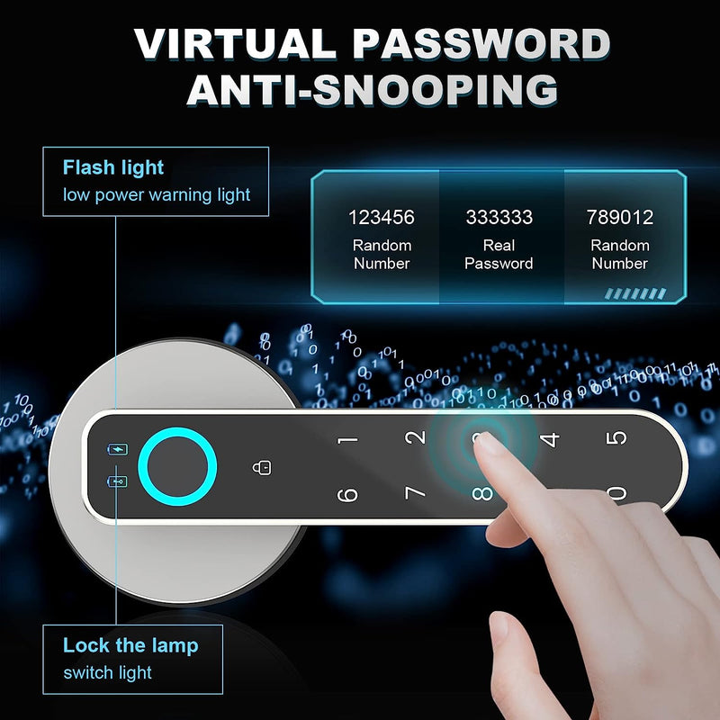 FILTWO Electronic Fingerprint Door Lock Handle | Keyless Entry | Electronic Code with Digital Keypad | 2 Keys included