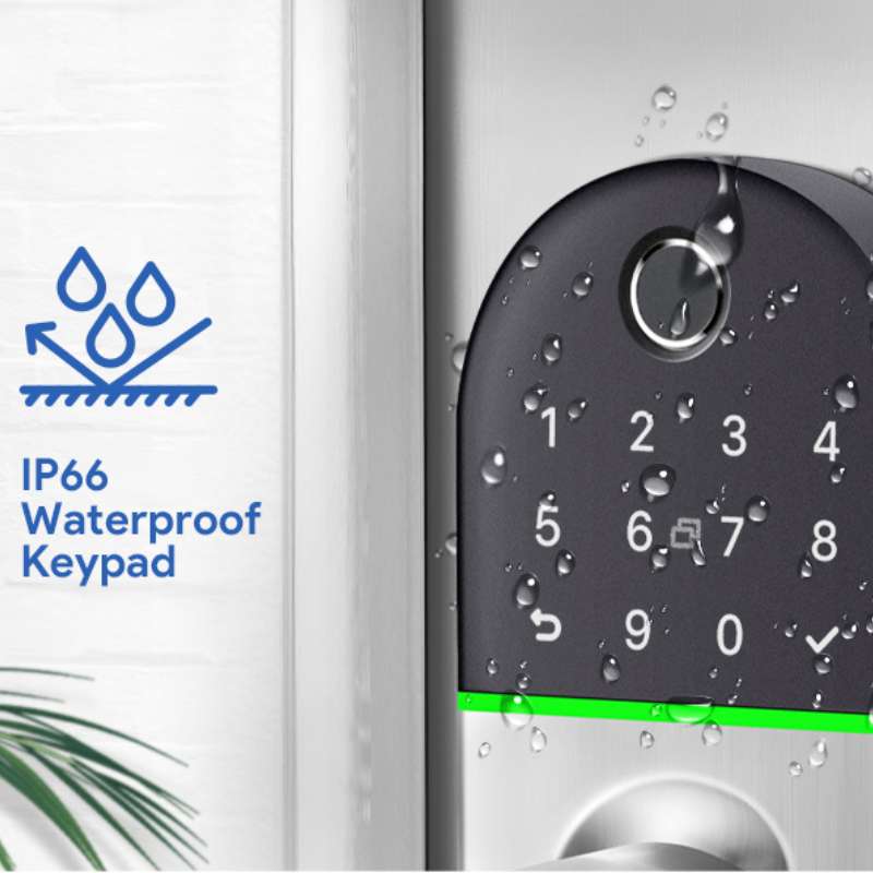 Smart door lock Fingerprint Bluetooth Outdoor IP66 Water-Resistant Amman Jordan Teqane.com قفل باب ذكي ببصمة الإصبع بلوتوث مقاوم للماء للاستعمال الخارجي عمّان الاردن تقني دوت كوم