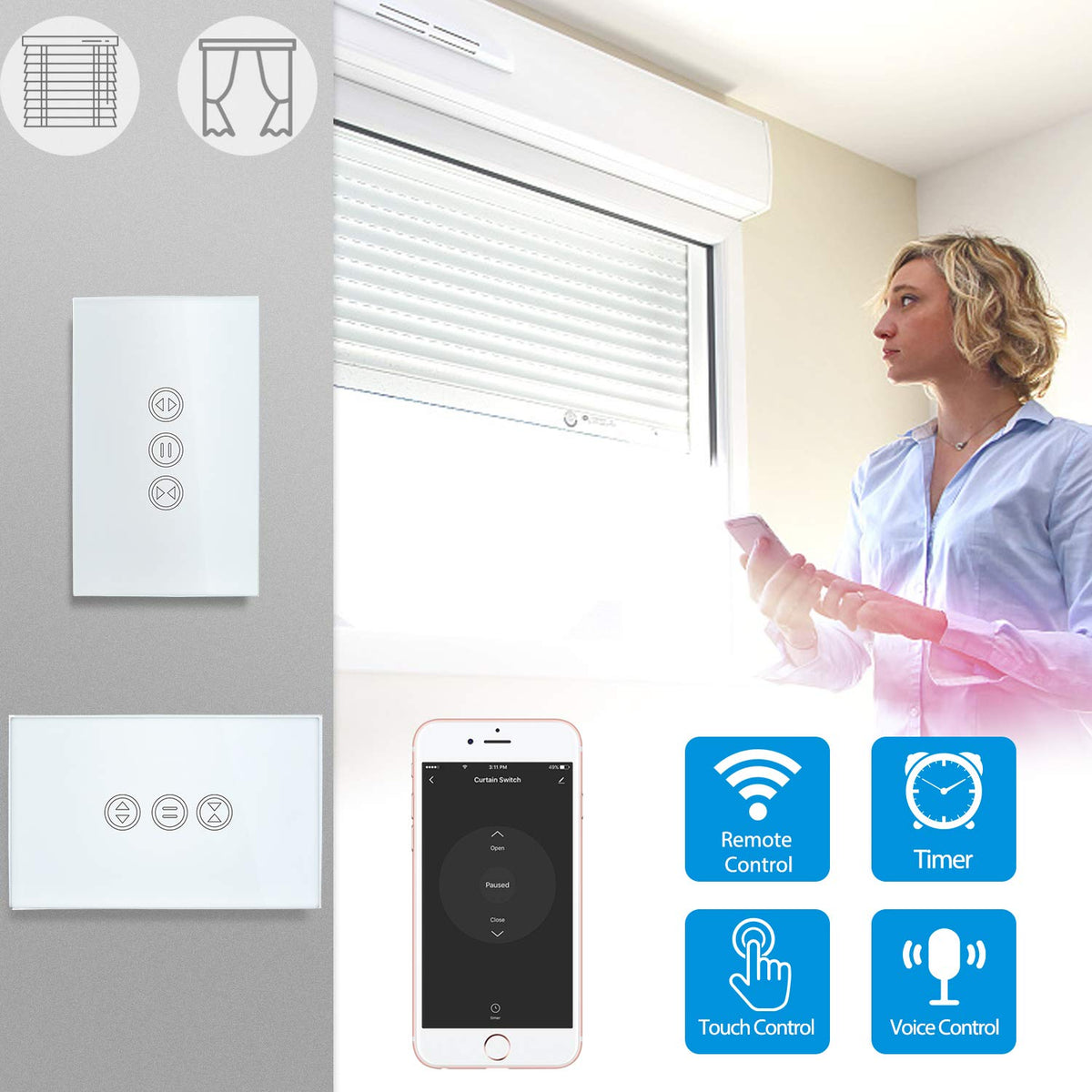 LoraTap Smart WiFi Shutter Switch Amman Jordan Smart Home Teqane.com لوحة كبسات ذكية للاباجورات لاتمتة المنزل عمّان الاردن تقني دوت كوم