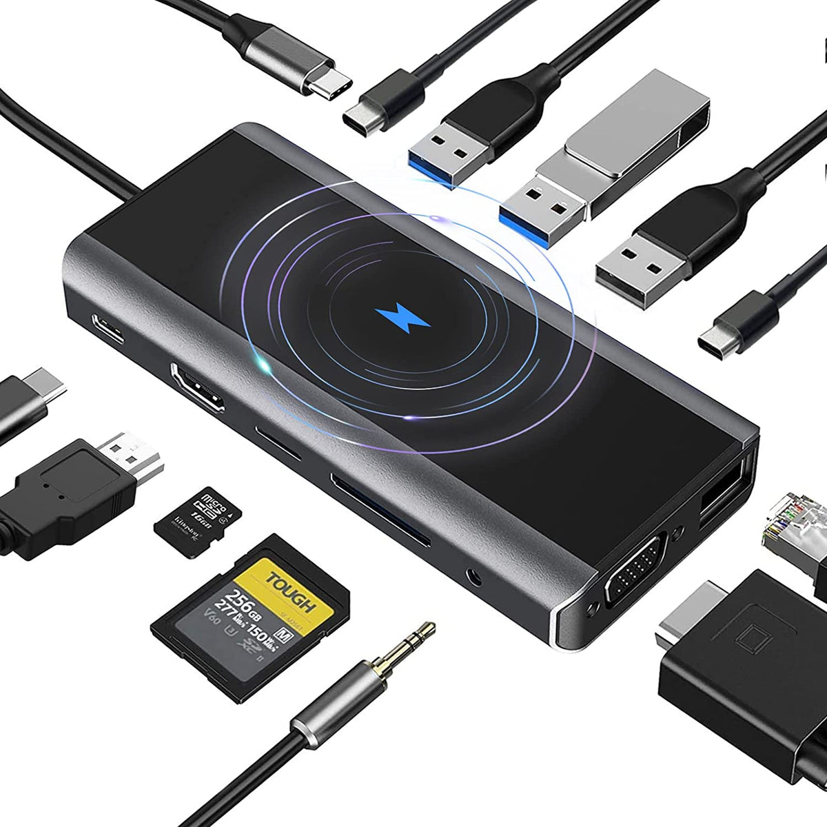  USB C Hub, 13-in-1 Docking Station Amman Jordan Smart Home Teqane.com موزع يو اس بي سي متعدد المنافذ المنزل الذكي عمّان الاردن تقني دوت كوم 