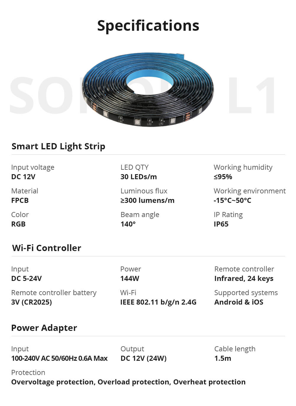 SONOFF Smart LED RGB Light Strip 5M Home Automation Jordan Teqane.com سونوف حبل إنارة ذكي ملون الاردن المنزل الذكي تقني دوت كوم